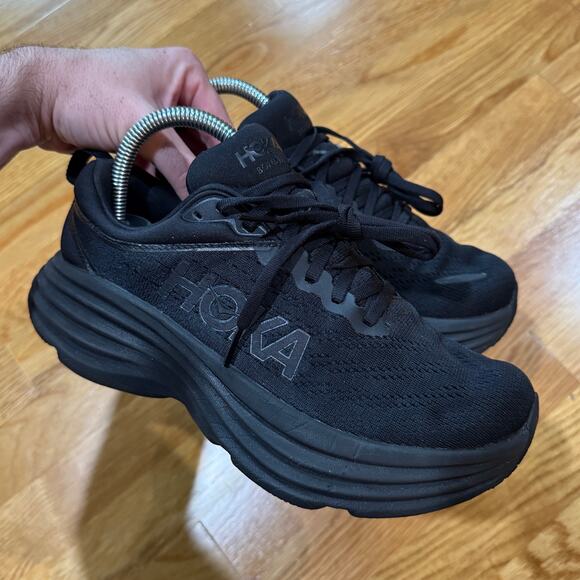 Hoka One One Bondi 8 Womens 6.5 Wide Walking Running Shoes Black - Picture 1 of 6